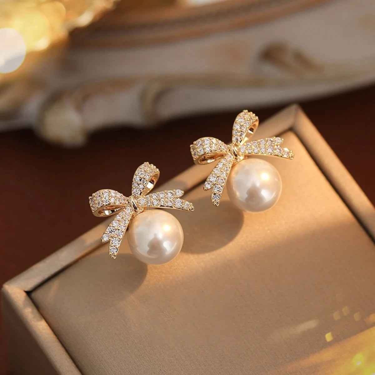 Silver Bow Pearl & Diamond Earrings - R&N 